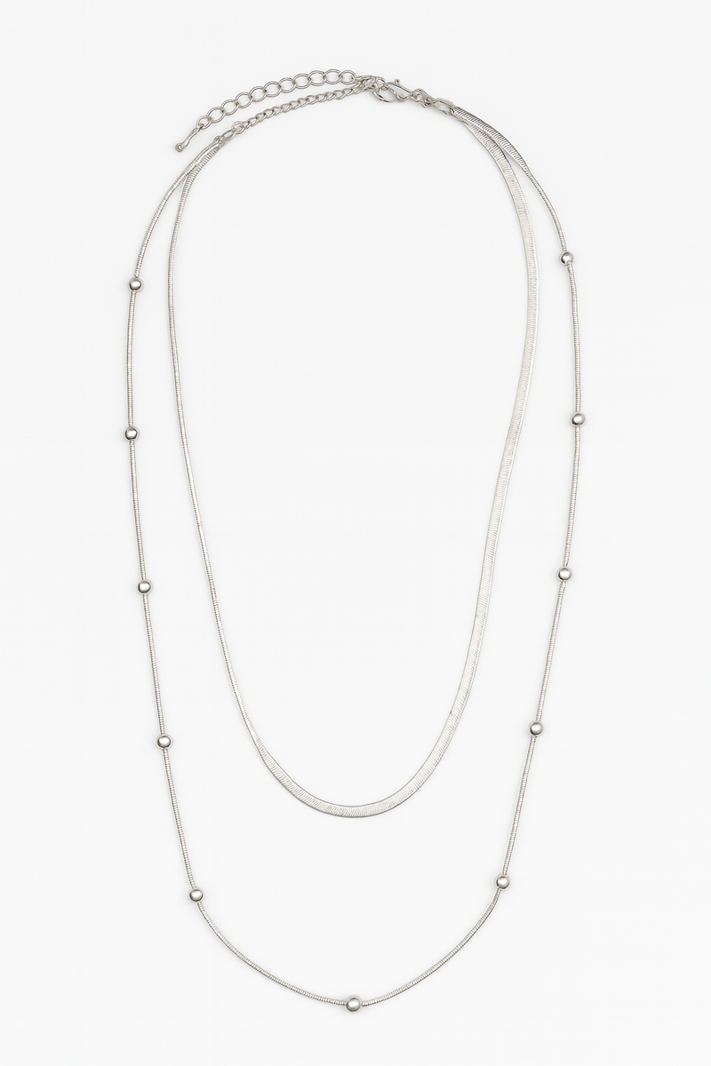 Colar Duplo Prata Elegance com Esferas Minimalistas