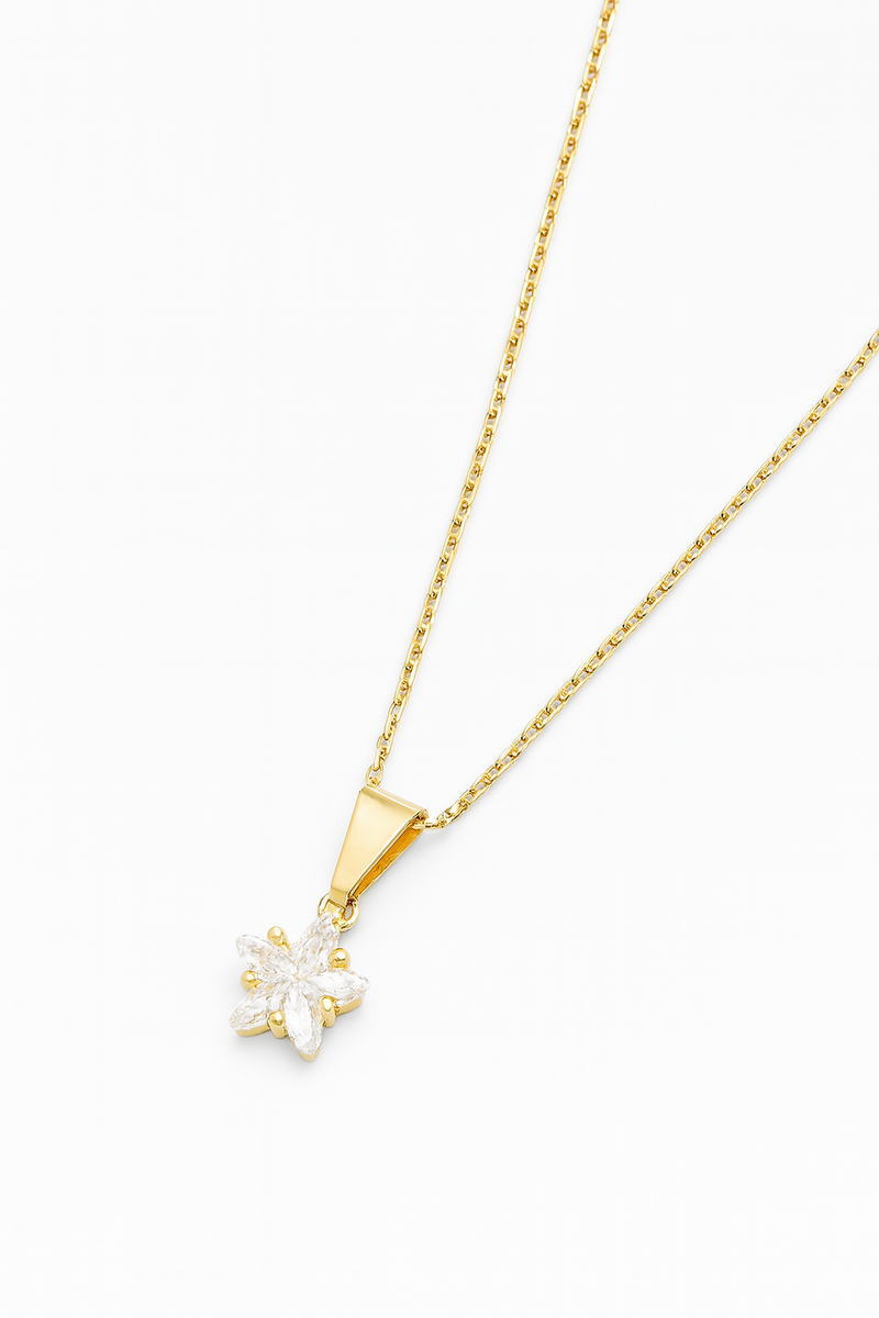 Colar Dourado com Pingente Flor Cristal Luxo