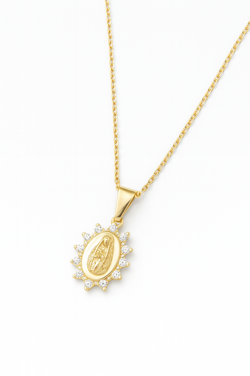 Colar Medalha Religiosa Dourado com Zircônias