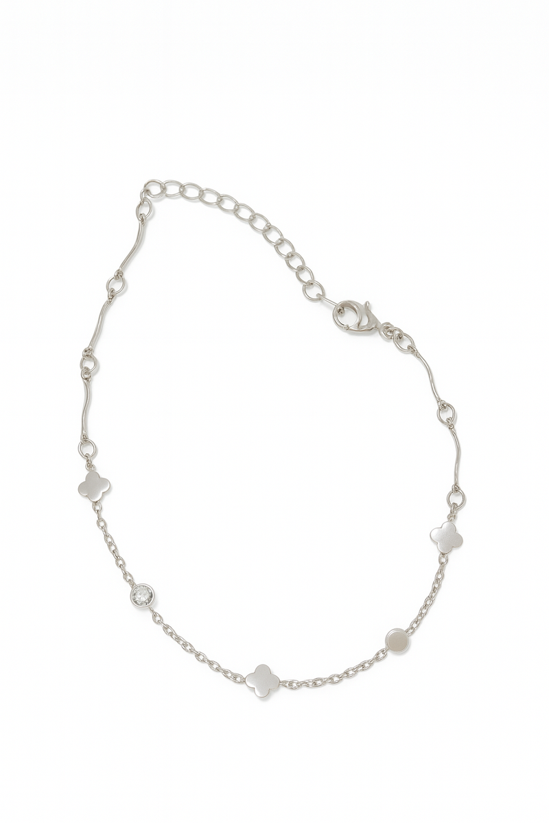 Pulseira Prata Flor e Cristal – Elegância Minimalista