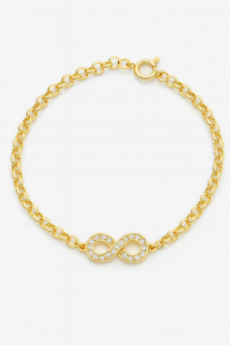Pulseira Dourada Símbolo do Infinito com Zircônias
