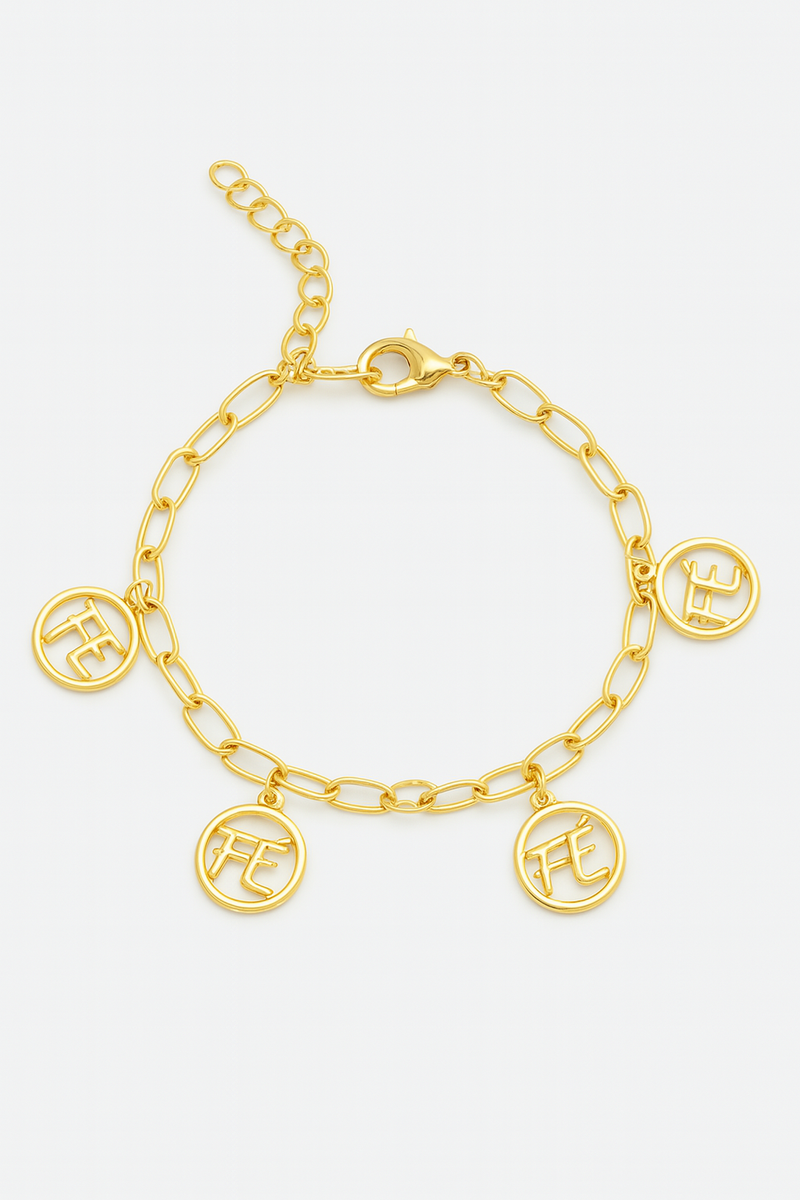 Pulseira Dourada Fé com Pingentes Vazados