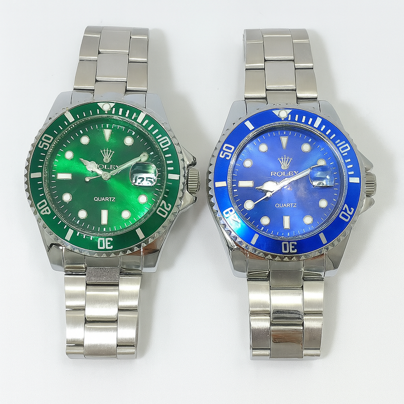 Relógio Diver Quartz Steel – Verde Hulk & Azul Royal (2 opções de mostrador)