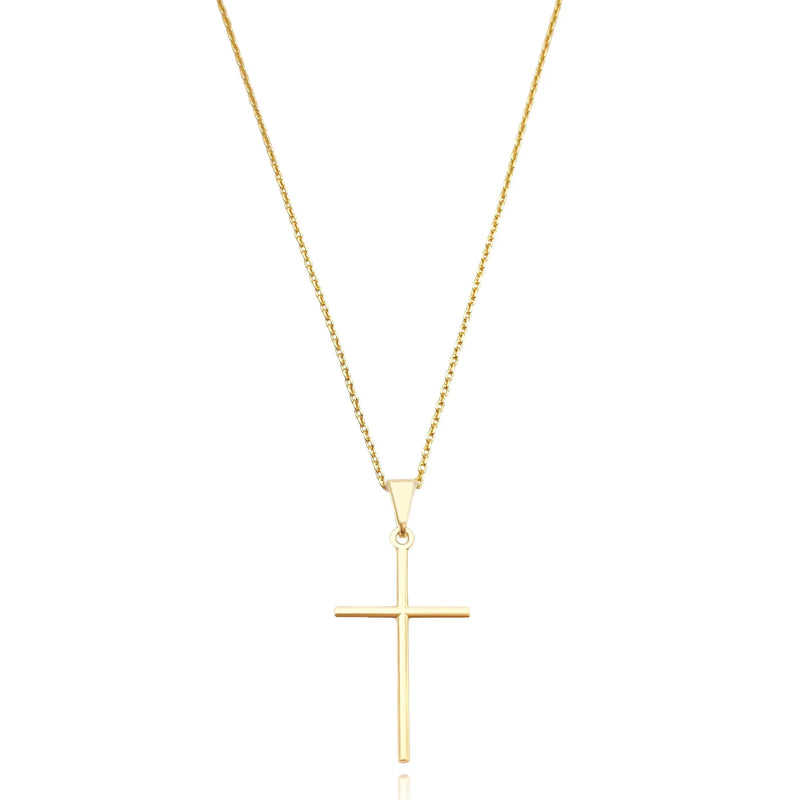 Cordão Veneziana 45 cm com Crucifixo Agulha Folheado a Ouro 18k – Minimalismo e Fé FP Jóias