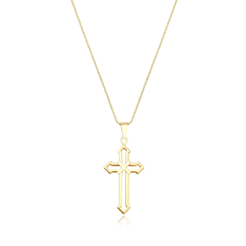 Cordão Veneziana 45 cm com Crucifixo Vazado Folheado a Ouro 18k – Fé & Elegância FP Jóias
